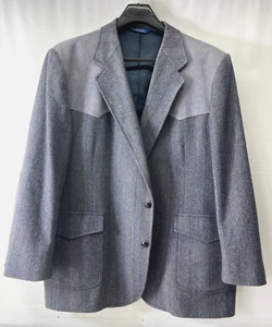 PENDLETON MEN'S 54 LONG GRAY & BLUE TWEED WOOL SUEDE ACCENT WESTERN SPORT COAT - Picture 1 of 6