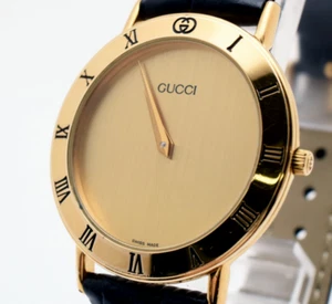 Orologio Uomo Vintage [N MINT] GUCCI 3000.2.M Quadrante Oro 33mm Quarzo dal GIAPPONE - Foto 1 di 14