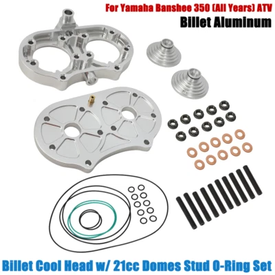 Billet Cool Head w/ 21cc Domes Stud O-Ring Set For Yamaha Banshee 350 87-06 ATV - Image 1 of 4