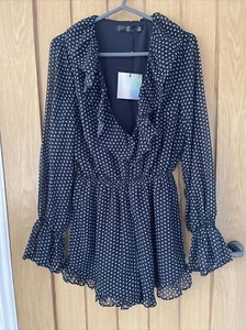 Brandneu Missguided Playsuit gepunktet marineblau Rüschen Größe 8 - Bild 1 von 5