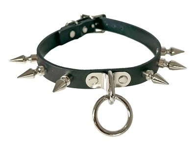 Spike Leather Punk Goth Bondage Pendant Choker Collar Black Leather Necklace - Image 1 of 2