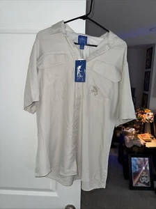 Guy Harvey Mens Short Sleeve Button Up Shirt Large Light Beige NWT $50 - Picture 1 of 6