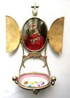 Bénitier Napoléon III laiton, médaillon porcelaine La Vierge à la chaise Raphael