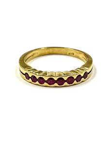 ESTATE 18K YELLOW GOLD RED RUBY RING BAND SIZE 6.75 3 GRAMS - Picture 1 of 7