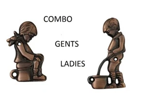 COMBO LADIES GENTS TOILET DOOR SIGN WALL MOUNTED ANTIQUE copper FINISH of Brass - Picture 1 of 10