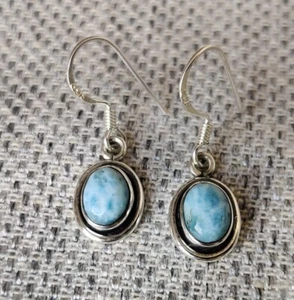 925 Sterling Silver Larimar Earring Handmade Natural Gemstone Earring Jewelry - Picture 1 of 4