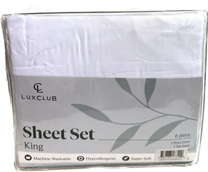 Juego de sábanas LuxClub 6 piezas tamaño king rayón de bambú rendimiento sólido suave - Imagen 1 de 2