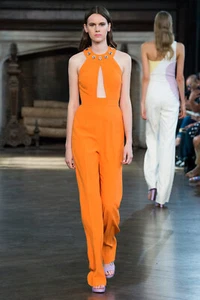 GIULIETTA Orange Crystal Embellished Cut Out Plunging Dress Jumpsuit 42  6