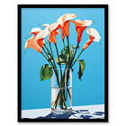 Calla Lilies in Vase Stylised Painting Green Pink Blue Wall Art Poster Print