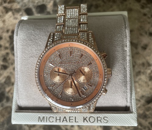 Orologio Michael Kors Ritz Tre Mani Glitz Colore Oro Rosa Acciaio Inox MK6748