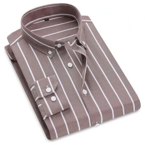 Herren Gewebtes Langarm Button Down Breite Streifen Oxford Hemd - Bild 1 von 24