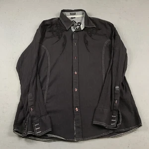 Roar Shirt Mens 2XL XXL Gray Black Western Troy Embroidered Cotton Button Y2K - Picture 1 of 9