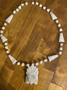 White Quartz Necklace Beaded Carved Aztec Satement Mexico Vintage 27 - Picture 1 of 9