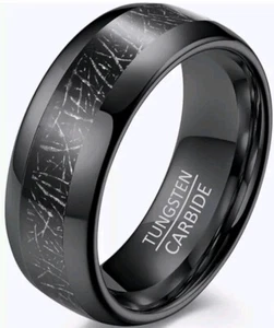 Anillo carburo de tungsteno bandas negras anillo incrustación con patrón 8mm tamaño 7.5 - Imagen 1 de 4