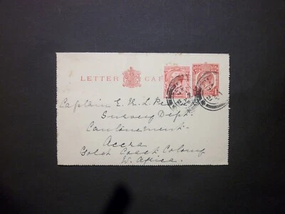 Канцелярские товары KGV 1d письмо карта + 1d FALMOUTH в Accra Gold Coast W.Africa H & B LCP7 - Изображение 1 из 2