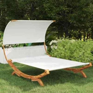 NNEVL Hammock with Canopy 165x210x155 cm Solid Bent Wood Cream - Picture 1 of 6
