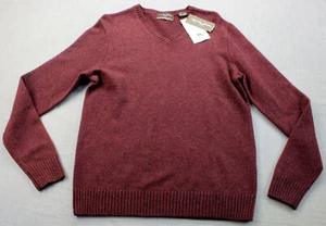 Black Brown 1826 Mens Burgundy Red Lambs Wool Blend Ribbed V-Neck Sweater NWT S - Picture 1 of 3