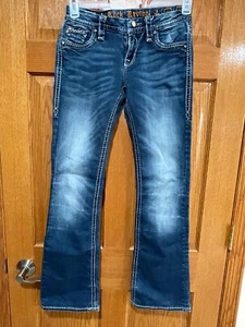 Jeans ROCK REVIVAL donna 25 Victoria Easy bootcut tasche con patta blu denim - Foto 1 di 9