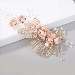 Wedding Hair Side Combs Pink Pearl & Flower Clip Accessories for Bride & Girls - Picture 1 of 6