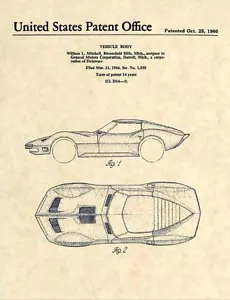 Official Corvette Mako Shark US Patent Art Print - Vintage 1966 Chevrolet -273 - Bild 1 von 3