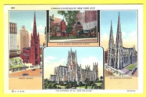 CARTOLINA VINTAGE IN LINO - FAMOSE CHIESE DI NEW YORK CITY - Foto 1 di 1