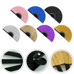 Folding Glitter Hand Fan with Holster for Raves Festivals and Outdoor Events - Photo 1/44