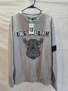 Inshallah Abbigliamento Uomo Taglia XL Grigio Manica Lunga Pullover Felpa Nuova Etichette  - Foto 1 di 5