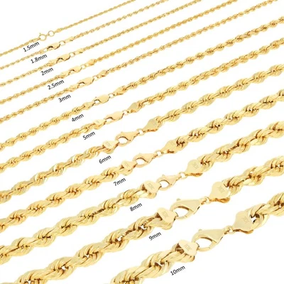 10K Yellow Gold 1.5mm-10mm Rope Chain D/C Necklace Bracelet Mens Women 7"- 30" - Image 1 of 4