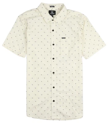 VOLCOM Men's Stonemarcos Short Sleeve Button Down Shirt sz Large Beige Off White - Image 1 of 4