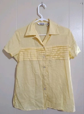 复古 Ravel 女式短袖纽扣衬衫 S 码淡黄色 — 第 1/2 张图片