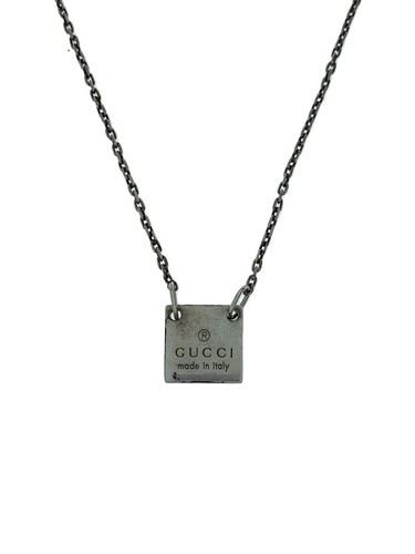 GUCCI Collana Placca Quadrata Argento Sterling 925 GRIGIO Unisex Ciondolo Catena
