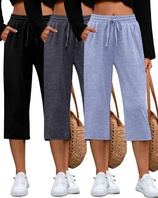 Huukeay 3 Pack Women's Capri Pants, X-Large, Black, Dark Gray, Light Blue  - Image 1 of 4