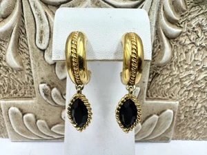 Swarovski Golden Black Crystal Earrings Swan Logo Dangle Drop 1.36” - Foto 1 di 5