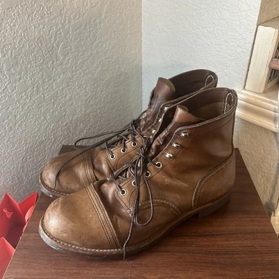 RED WING Iron Ranger Heritage 8111 男式琥珀色安全带服务靴 12 码 EE — 第 1/4 张图片