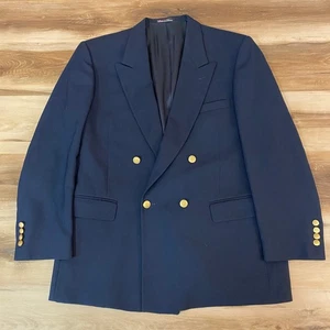 Stafford Men's 42R Navy Blue Double Breasted Blazer Jacket 4 Gold Buttons USA - Picture 1 of 16