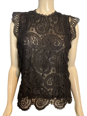 Aqua Black Lace Sleeveless High Neck Top Pullover Sheer Lining Size L - Image 1 of 4