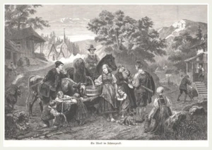 Sense dengeln-Schäfer-Holzfäller"Ein Abend im Schwarzwald" Orig.Holzstich v.1885 - Bild 1 von 1