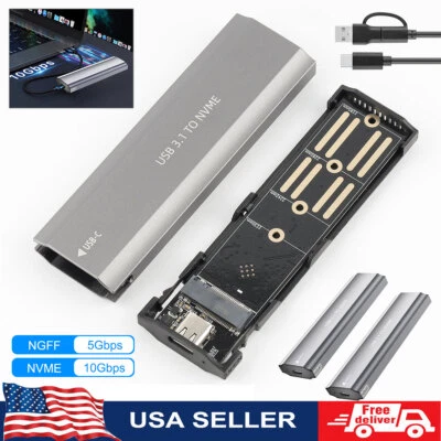 M.2 NVMe SSD to USB 3.1 Adapter Enclosure For NVME PCIE NGFF SATA M/B Key Drive