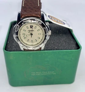 New Fossil Watch Quartz Movement Brown Leather Cream Dial w Box Papers Unisex - Picture 1 of 9