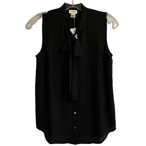 J Crew Factory Womens Sleeveless Tie-Neck Blouse Tank Top Sz XXS Black Classic - Picture 1 of 10