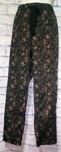 Gilligan & O'Malley Pajama Pants Woman Size MEDIUM Silky Black Lace/ Pink Print 