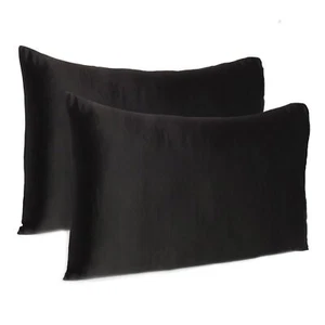 Black Dreamy Set Of 2 Silky Satin Queen Pillowcases - Picture 1 of 6