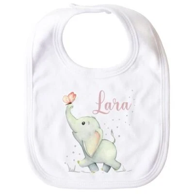 SPECIALME personalisiertes Baby Lätzchen bedruckt mit Namen und Elefant Tiermotive