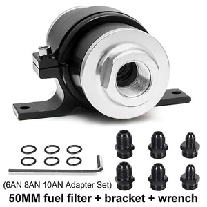 50mm Air Filter 100 Micron Cleanable Inline Fuel Filter 6AN 8AN 10AN Adapter - Picture 1 of 11