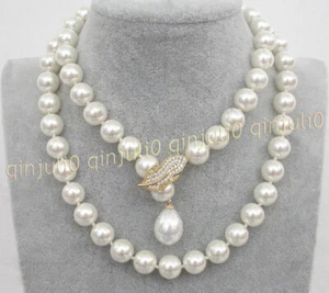 Elegant White South Sea Shell Pearl Round Beads Necklace 14-100'' 8/10/12/14mm - Picture 1 of 10