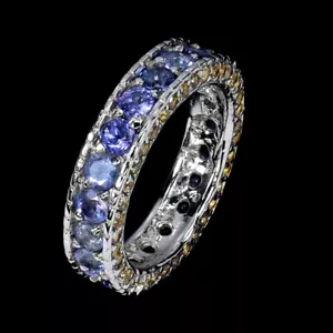 Anello In Argento Sterling 925 Con Tanzanite E Zaffiro Naturale Gioielleria 6.5 - Foto 1 di 14