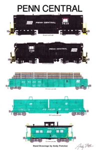Póster de ferrocarril Penn Central Steel Mill Train 11""x17"" firmado por Andy Fletcher - Imagen 1 de 1