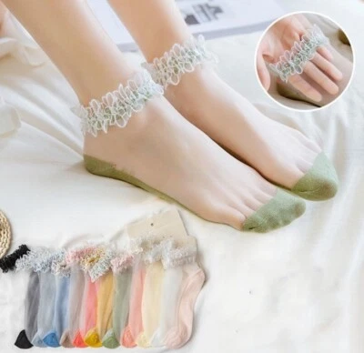 Women Retro Fancy Ankle Flower Frilly Transparent Summer lace Short Dress Socks - image 1 of 4