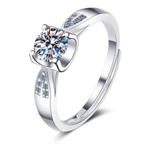 1/2CT Round Cut Certified Moissanite Wedding Ring 14K White Gold Plated Silver - Picture 1 of 10