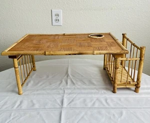Vintage Bamboo Wicker Lap Table Breakfast In Bed Serving Tray Boho Chic - Picture 1 of 11